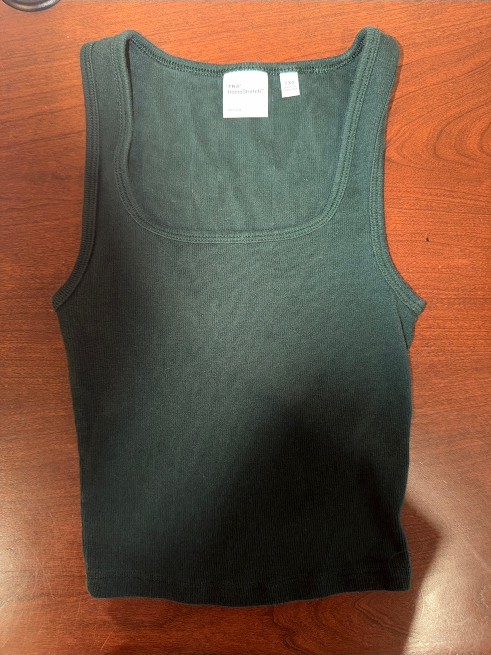 TNA Dark Green Ribbed Square-Neck Tank